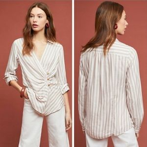 Anthro MAEVE Stripe Wrap Long Sleeve Top